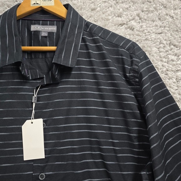 Ike Behar Shirt Mens XL Black Stripe Button Up Long Sleeve Office Staple Classic - Picture 4 of 13